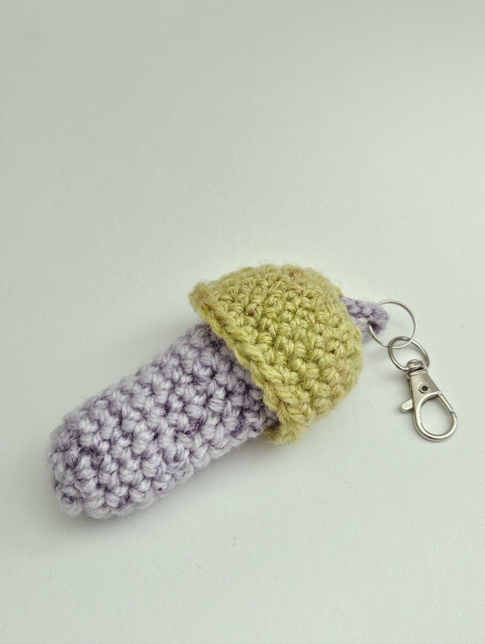 Handmade Mushroom Chapstick Holder Keychain - Green & Purple